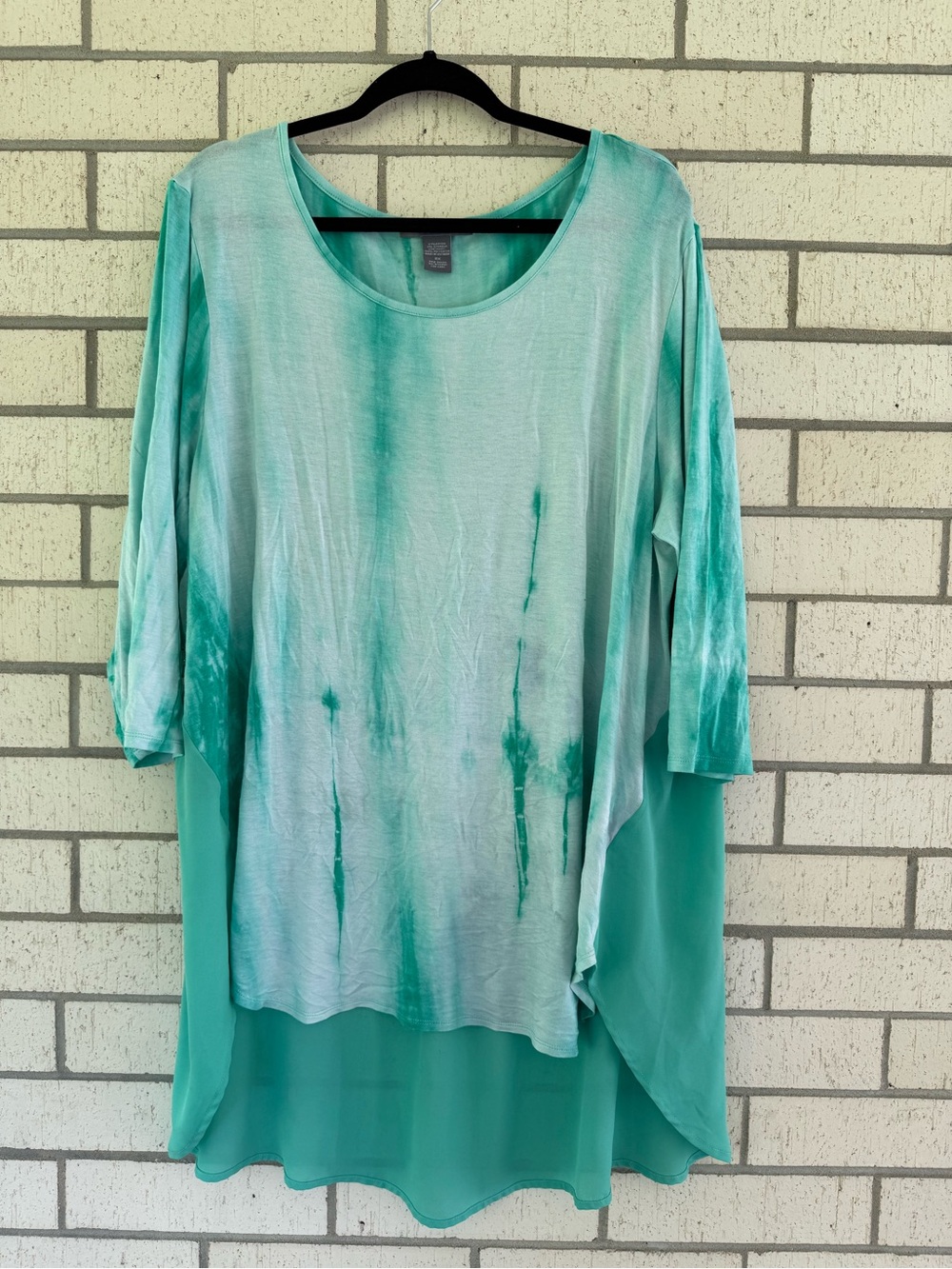 Kate & Mallory Teal Tie-Dye High-Low Long Sleeve Tunic